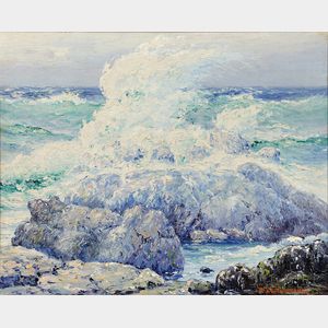 Theodore Victor Carl Valenkamph (American, 1868-1924) Waves on a Rocky Coast