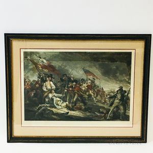 Framed A.C. de Poggi Hand-colored Lithograph After John Trumbull's The Battle of Bunker's Hill
