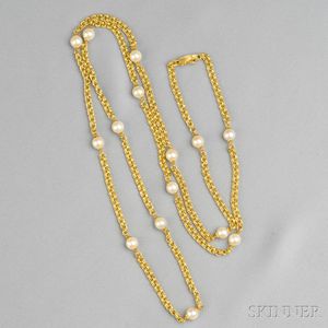 18kt Gold and Cultured Pearl Chain