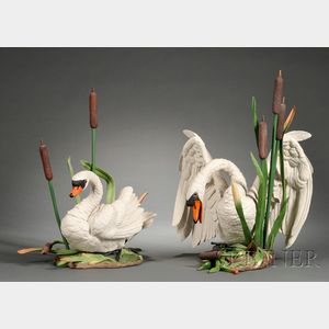 Pair of Boehm Porcelain Figures of Mute Swans
