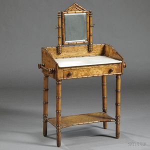 Victorian Faux Bamboo and Bird's-eye Maple Child's Washstand