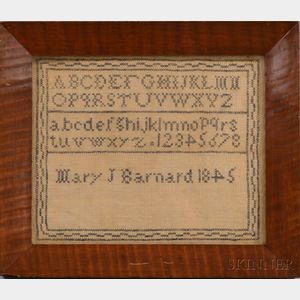 Framed Needlework Sampler "Mary J Barnard,"