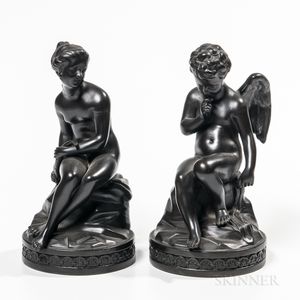 Pair of Wedgwood Black Basalt Cupid and Psyche Figures