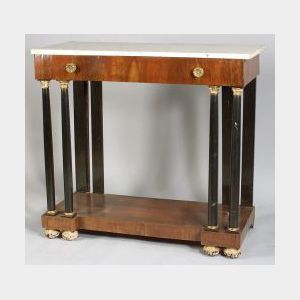 Empire-style Part Ebonized and Gilded Mahogany Marble-top Pier Table,