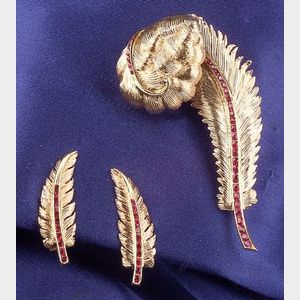 Retro 14kt Gold and Ruby Plume Suite, Raymond Yard