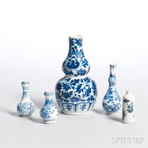 Five Export Blue and White Bottle Vases