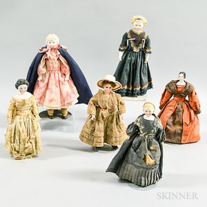 Six Bisque and China Shoulder Head Dollhouse Dolls