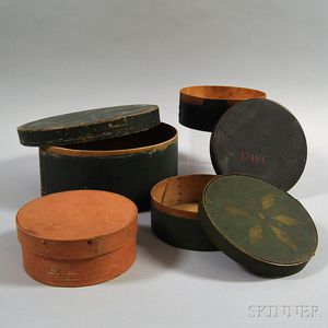 Four Round Painted Pantry Boxes