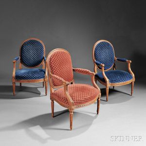 Assembled Set of Five Louis XVI and Louis XVI-style Fauteuil