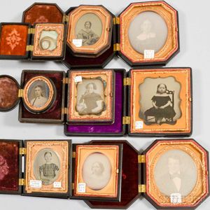Nine Daguerreotypes and Ambrotypes in Thermoplastic Cases