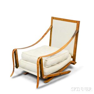 French Fruitwood and Leather Campaign Chair