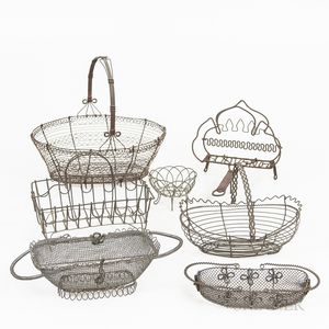 Six Wirework Baskets and a Toaster