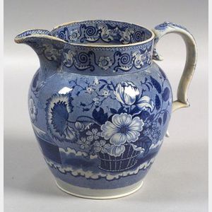 Blue Transfer Decorated Ironstone Pitcher