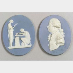 Two Wedgwood Solid Blue Jasper Medallions