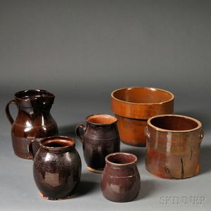 Six Redware and Stoneware Pottery Items