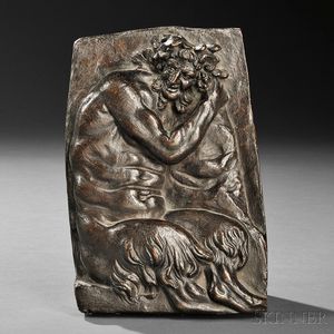 Franco-Flemish School, Late 17th/Early 18th Century Bronze Plaque of a Satyr