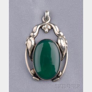 Silver and Green Onyx Pendant, Georg Jensen