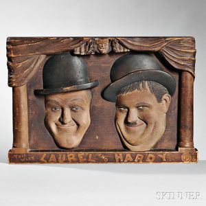 Carved and Stained Pine Laurel & Hardy Sign