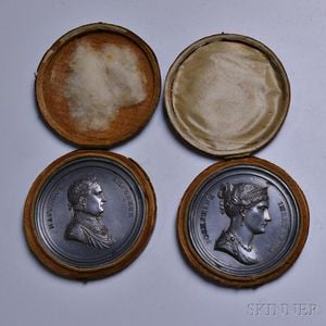 Cased Pair of Napoleon and Josephine White Metal Wedding Commemorative Medals