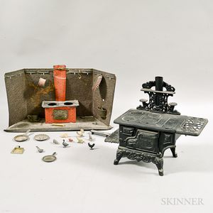 Crescent Cast Iron Toy Stove and a Pressed Tin Toy Stove. 