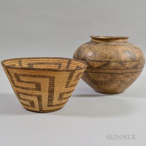 Pima Basket and a Mexican Painted Pottery Jar