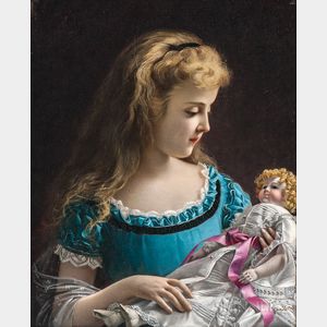Giovanni Rota (Italian, fl. 1860-1900) Young Girl in Blue Holding a Doll