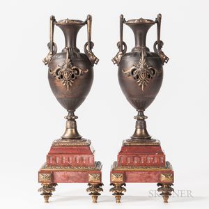 Pair of Gilt and Patinated Bronze Urns