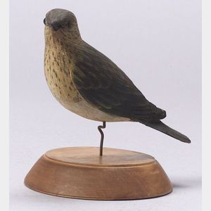 Carved and Painted Warbler Figure