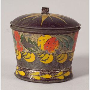 Paint Decorated Tinware Covered Sugar Bowl