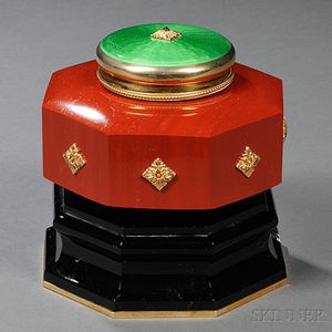 18kt Gold-mounted Jasper Inkwell and Cover