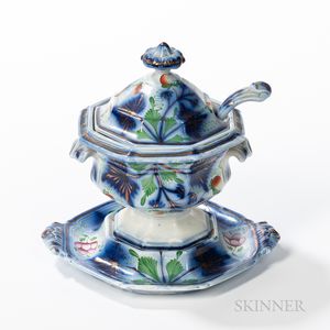 Flow Blue Strawberry Luster Sauce Tureen