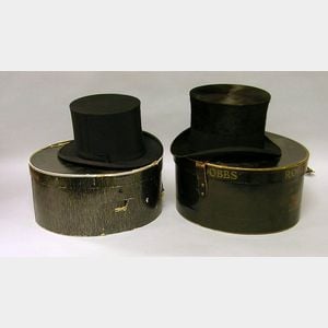 Green Co. Man's Top Hat in a Hatbox and a Dobbs Man's Collapsible Top Hat in a Hatbox