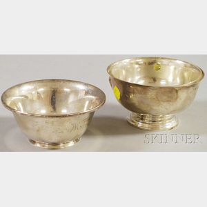 Two Small Paul Revere Reproduction Footed Sterling Bowls