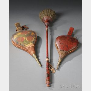 Two Paint-decorated Bellows and a Hearth Broom