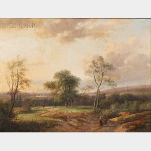 Jan Evert Morel the Elder (Dutch, 1777-1808) Landscape Vista with Figures on the Dirt Road