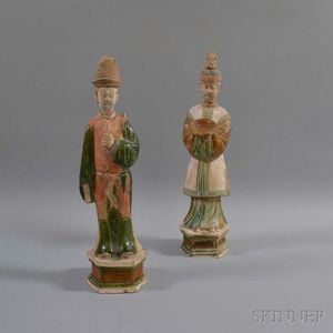 Two Ming-style Polychrome Pottery Figures
