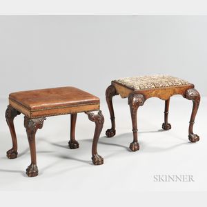 Two Georgian-style Carved Walnut Stools