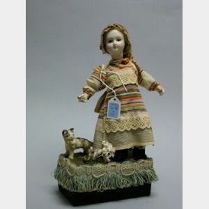 Bisque Head Mechanical Doll with Music