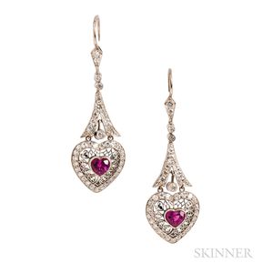 Platinum, Pink Sapphire, and Diamond Earrings