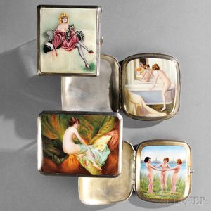 Four Continental Silver and Enamel Erotic Cigarette Cases