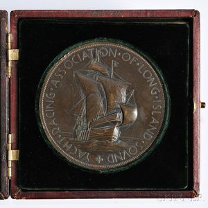 Bronze Yachting Medal, Tiffany & Co. New York, 1923, for the Yachting Association of Long Island Sound, obverse depicting a masted sail