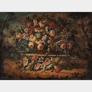 Dutch School, 18th Century Style Floral Still Life in a Landscape