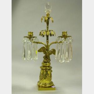 Federal-style Brass and Cut Glass Girandole with Prisms.