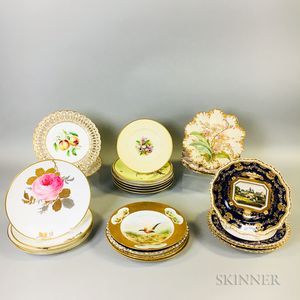 Twenty-four Mostly Hand-painted Porcelain Plates
