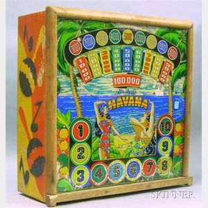 1954 United Havana Pinball Reverse-painted Glass and Wood Scoreboard Cabinet