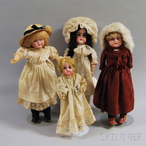 Four Bisque Head Girl Dolls
