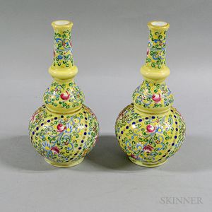 Pair of Bristol Glass Enameled Moorish-decorated Vases