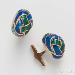 Pair of 14kt Gold and Enamel Cuff Links