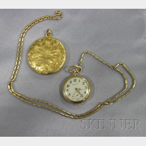 14kt Gold Locket and 18kt Gold Open Face Pendant Watch, Marcus & Co.