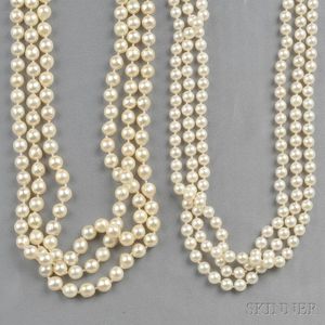 Two Cultured Pearl Long Necklaces